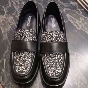 Michael Kors Black and Silver Women's Loafers